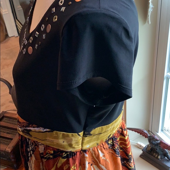 Tiana B Mixed Media Dress Petite Large Blk/Print - Picture 4 of 8